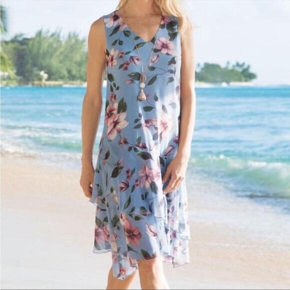 Soft Surroundings tiered sleeveless floral dress size med lilac purple flowers - Picture 2 of 10